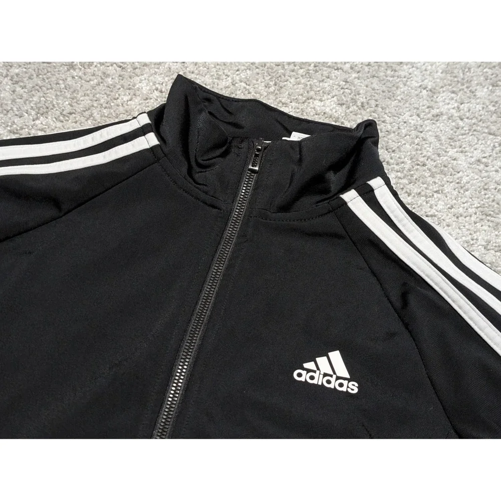 Adidas Track Jacket Women XS Black White 3-Stripe Full Zip Mock‎ Neck Activewear